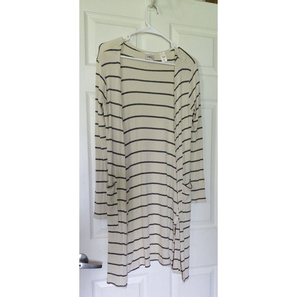 Daytrip Chic‎ Cozycore Slouchy Striped Cream Long Open Cardigan